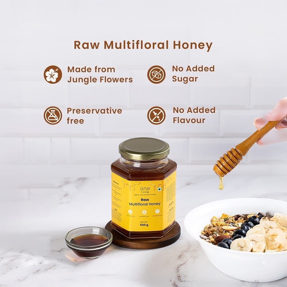 One Living Raw Multifloral Honey with Wooden Dripper