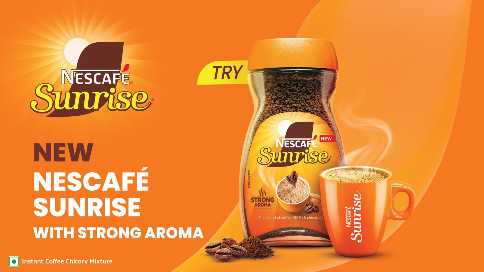 Nescafe Sunrise Instant Coffee Powder, Strong Taste, Coffee-Chicory Mix