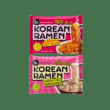 Yu Creamy Hot Sauce Korean Ramen Instant Noodles +  Korean Ramen Noodles - Cheesy Veg Carbonara Combo