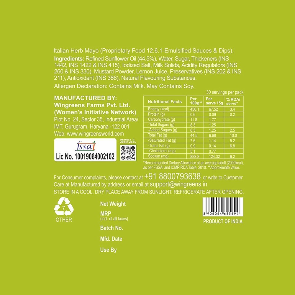 Wingreens Farms Italian Herb Mayonnaise