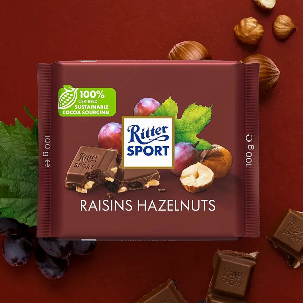 Ritter Sport Raisins Hazelnuts Milk Chocolate Bar