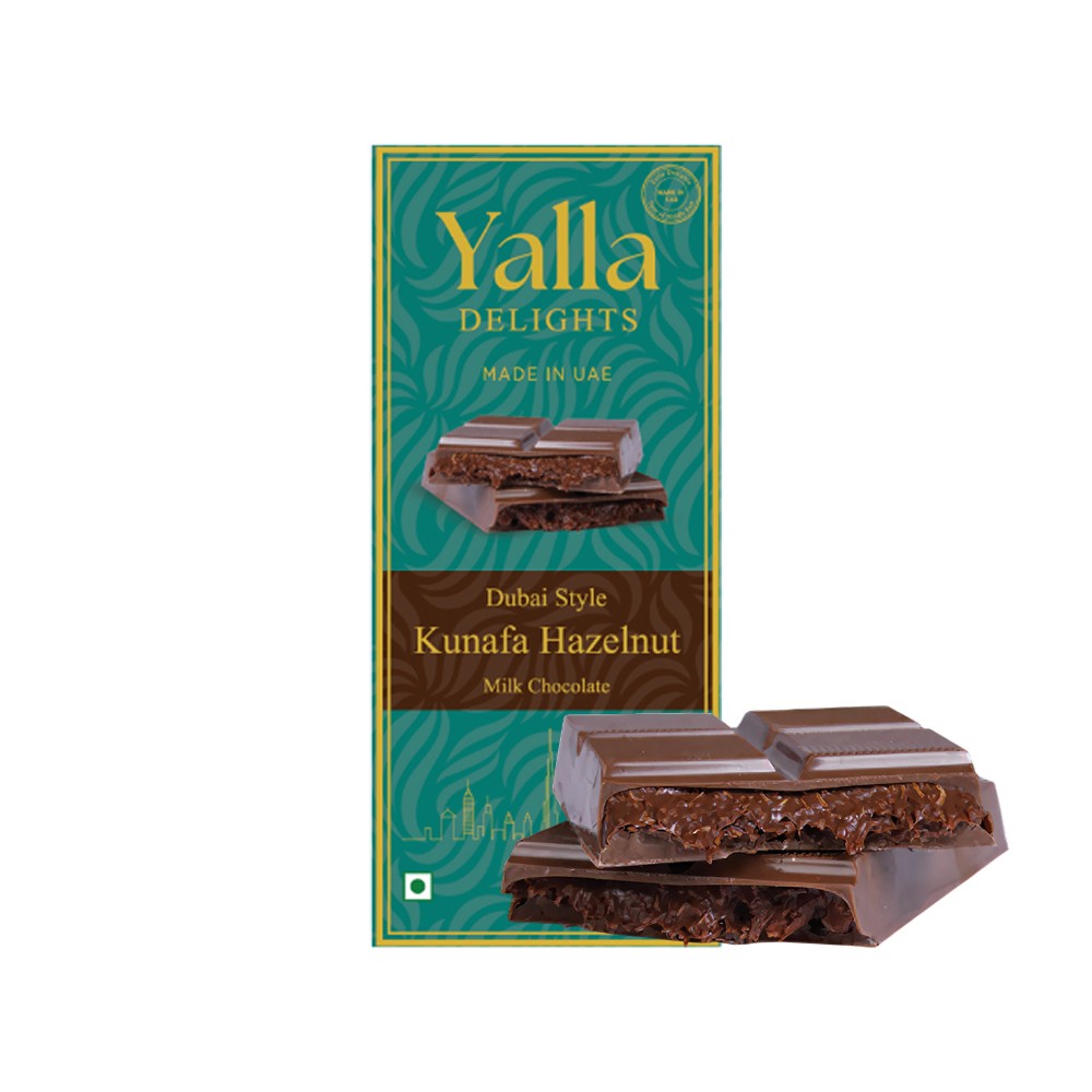 Yalla Delights Hazelnut Kunafa Chocolate Bar