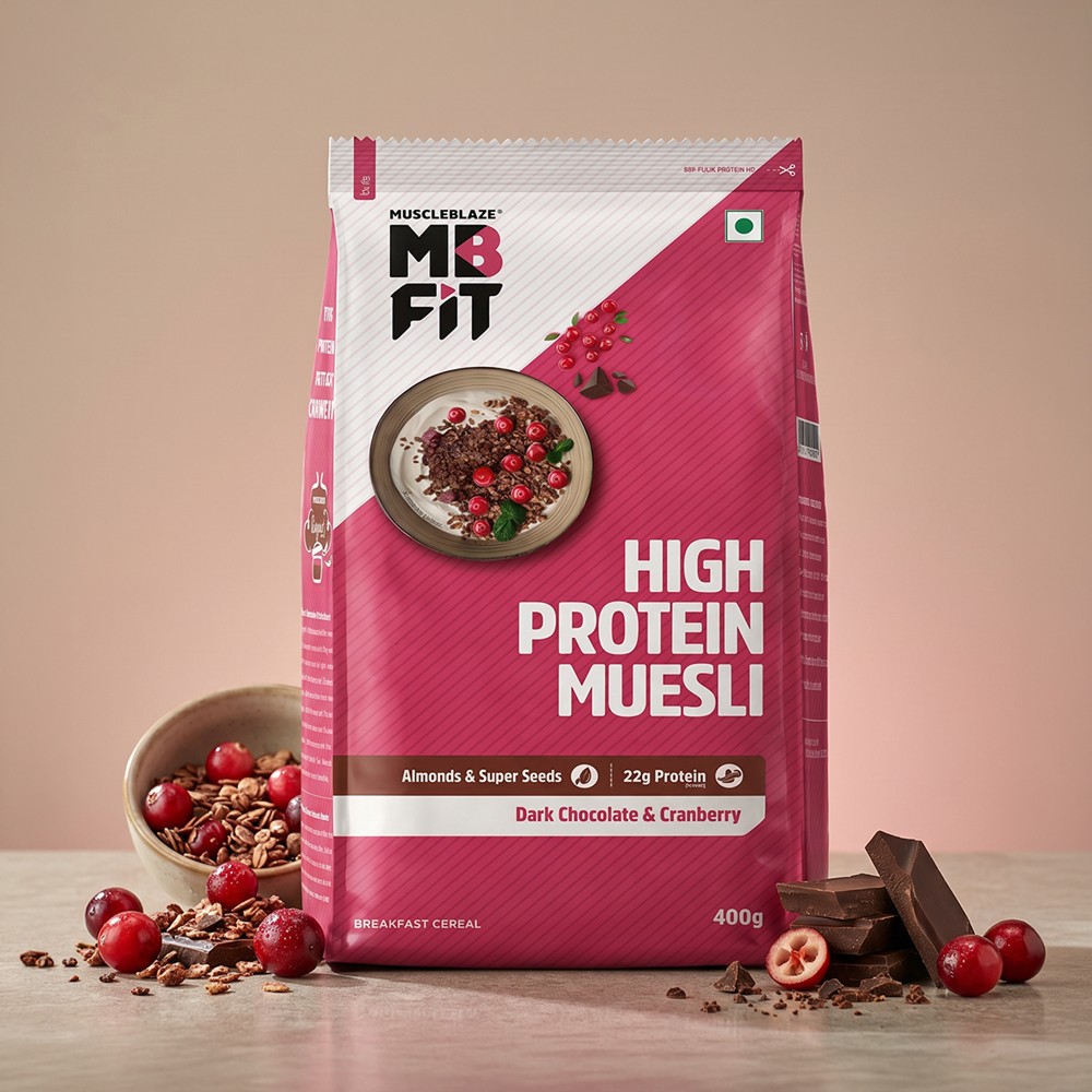 MuscleBlaze Fit High Protein Muesli (Dark Chocolate & Cranberry)