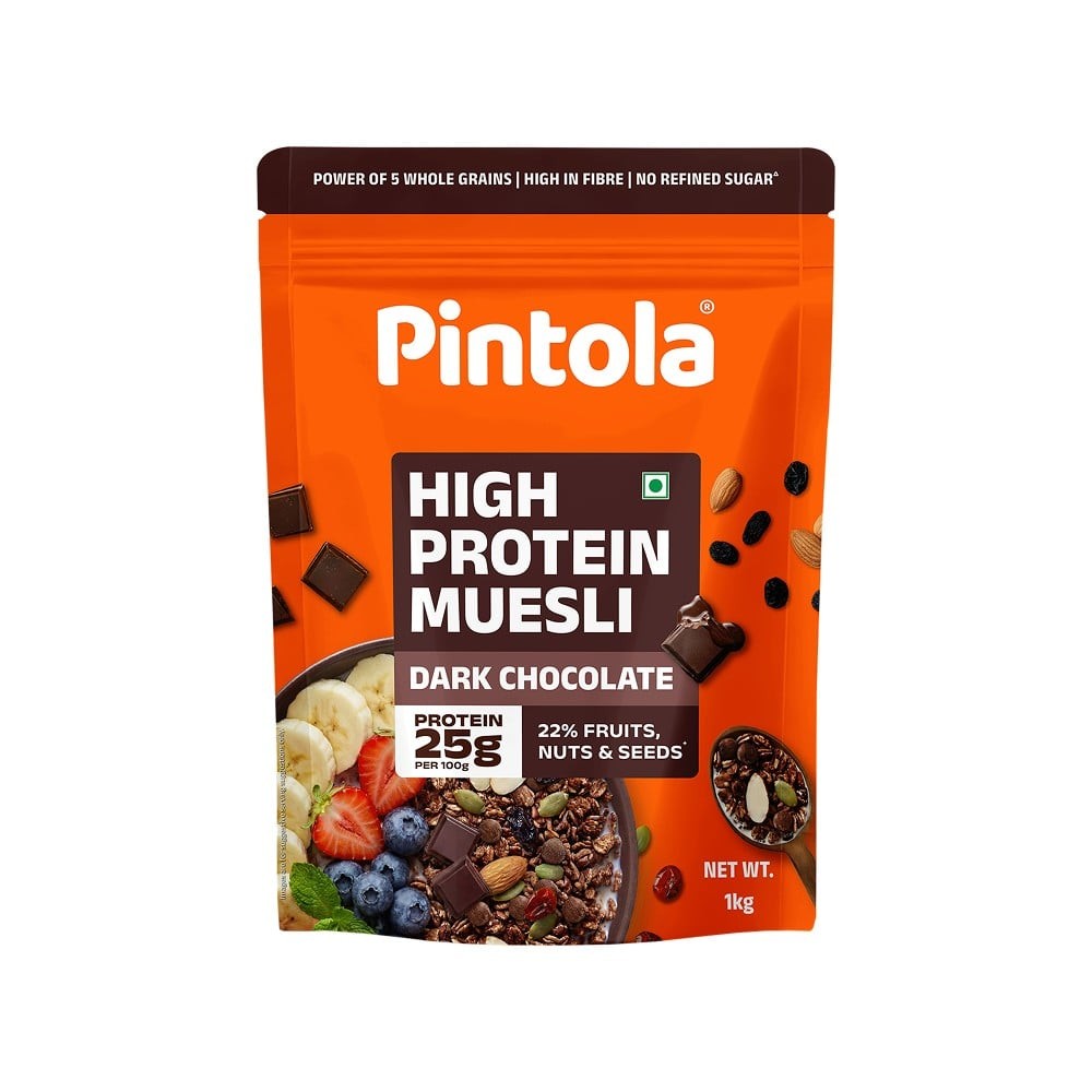 Pintola High Protein Muesli With Dark Chocolate and Cranberry 25g Protein, No Refined Sugar