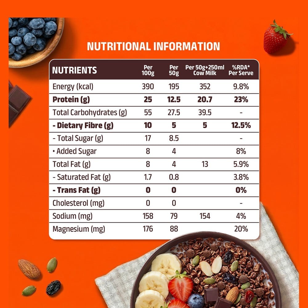 Pintola High Protein Muesli With Dark Chocolate and Cranberry 25g Protein, No Refined Sugar