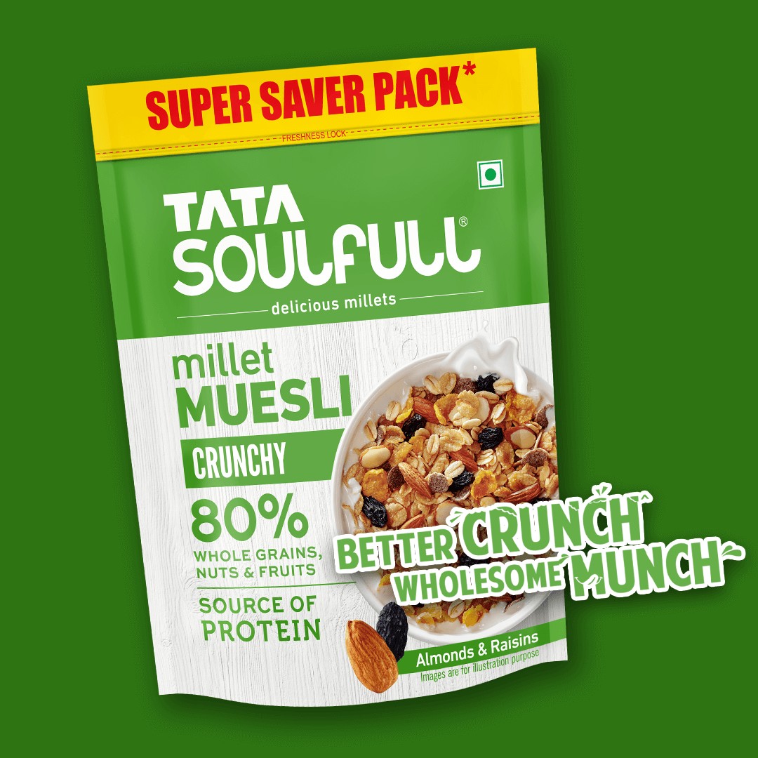 Tata Soulfull Millet Muesli, Crunchy, Almonds & Raisins Breakfast Cereal