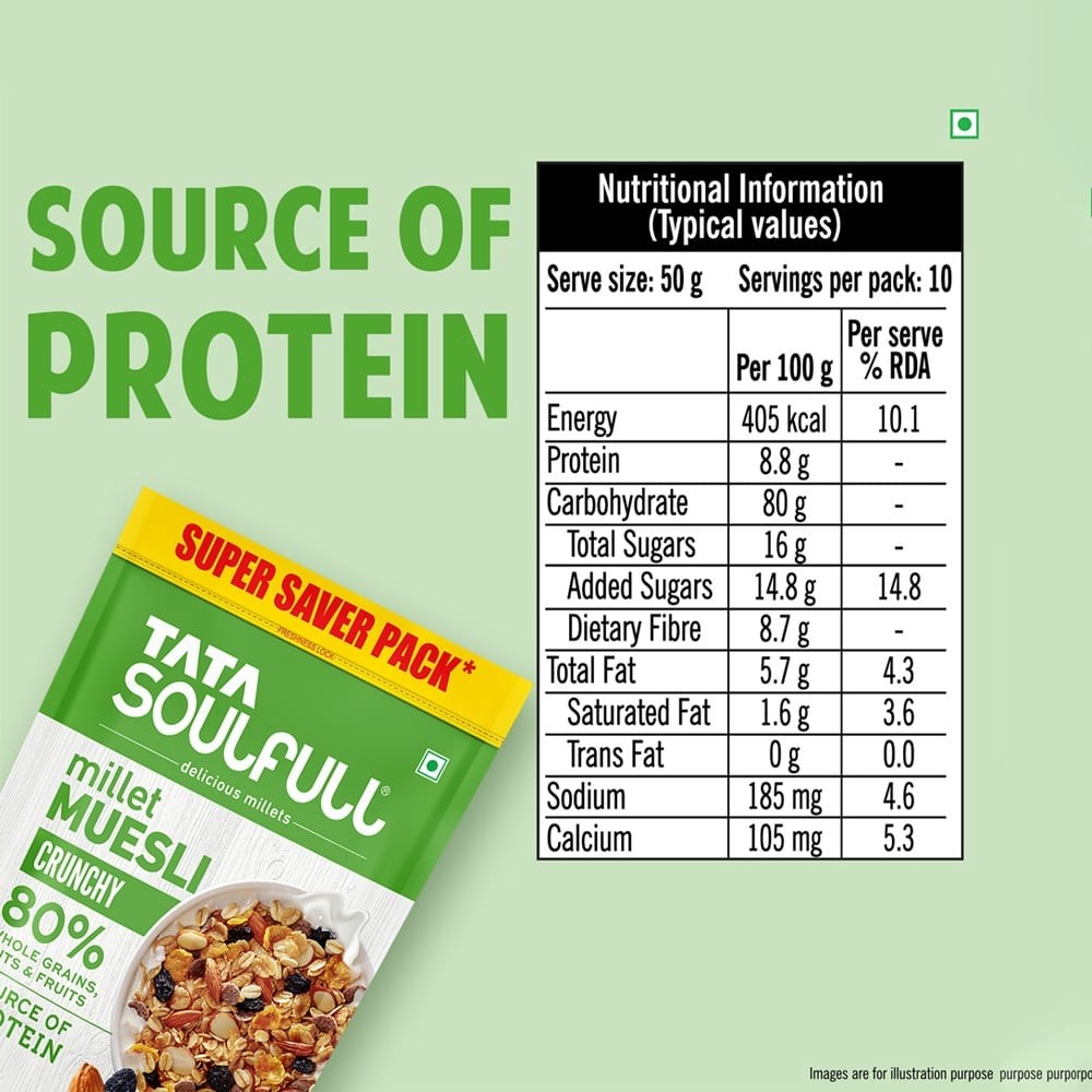 Tata Soulfull Millet Muesli, Crunchy, Almonds & Raisins Breakfast Cereal