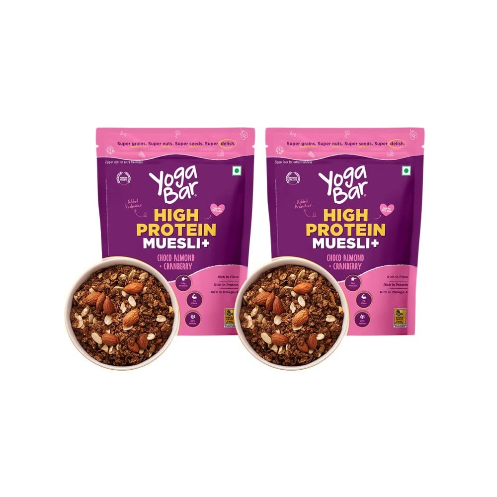 Yoga Bar High Protein Muesli Choco Almond & Cranberry with Probiotics - Pack of 2