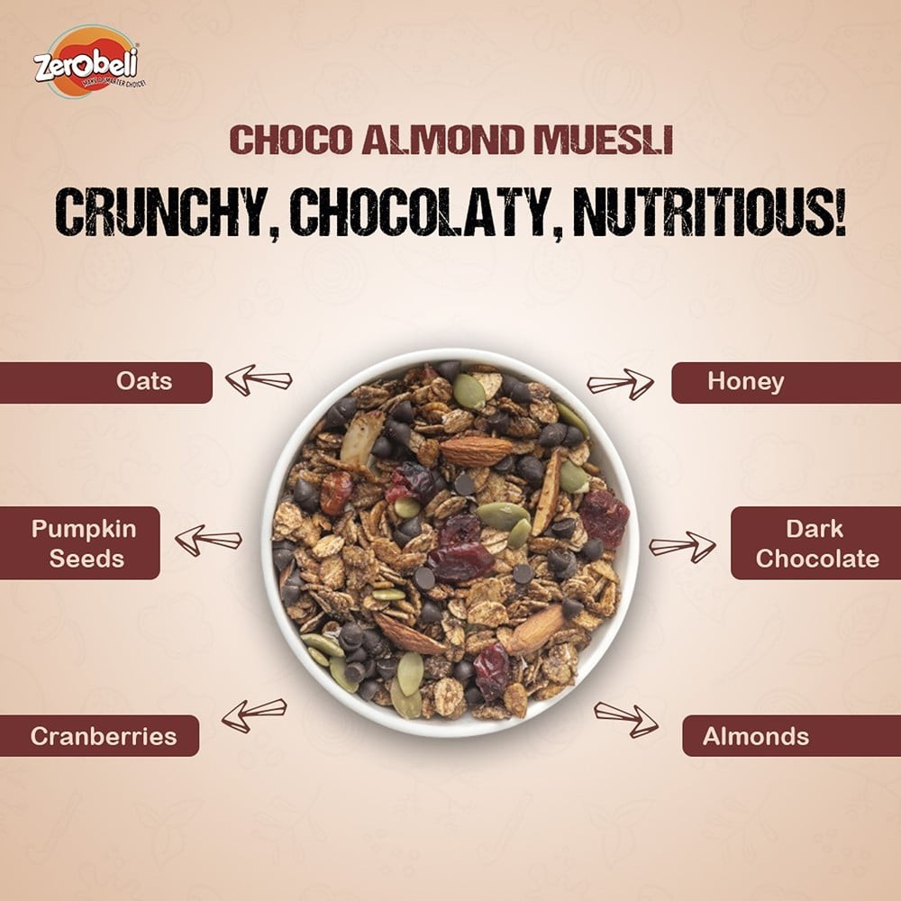 Zerobeli Crunchy Choco Almond Muesli with Cranberry