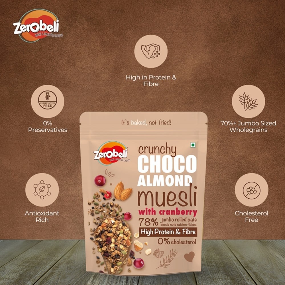 Zerobeli Crunchy Choco Almond Muesli with Cranberry