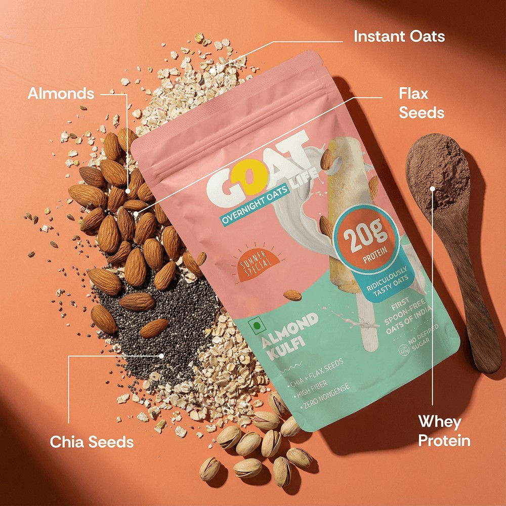 GOAT Life High Protein Overnight Instant Oats Almond Kulfi - Pack of 2