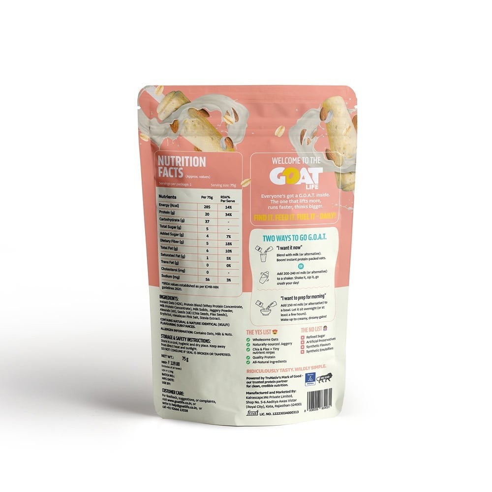 GOAT Life High Protein Overnight Instant Oats Almond Kulfi