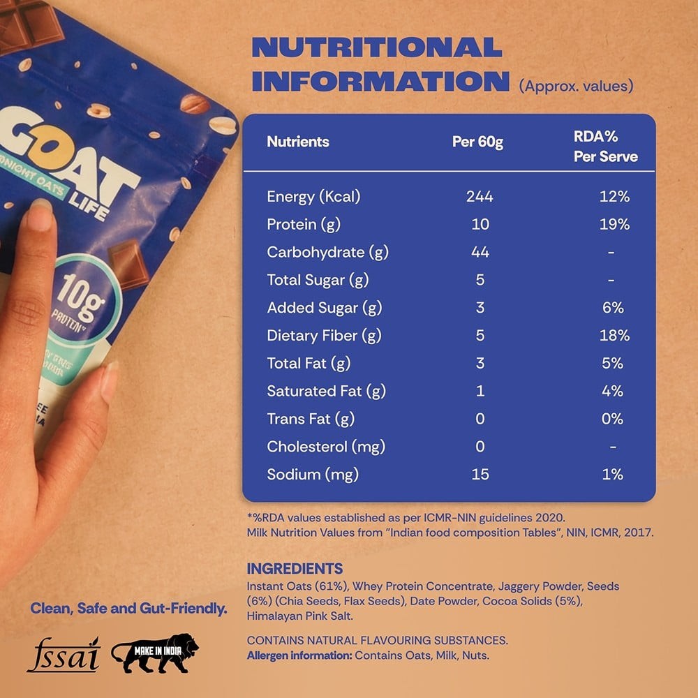 GOAT Life High Protein Overnight Instant Oats Choco Hazelnut