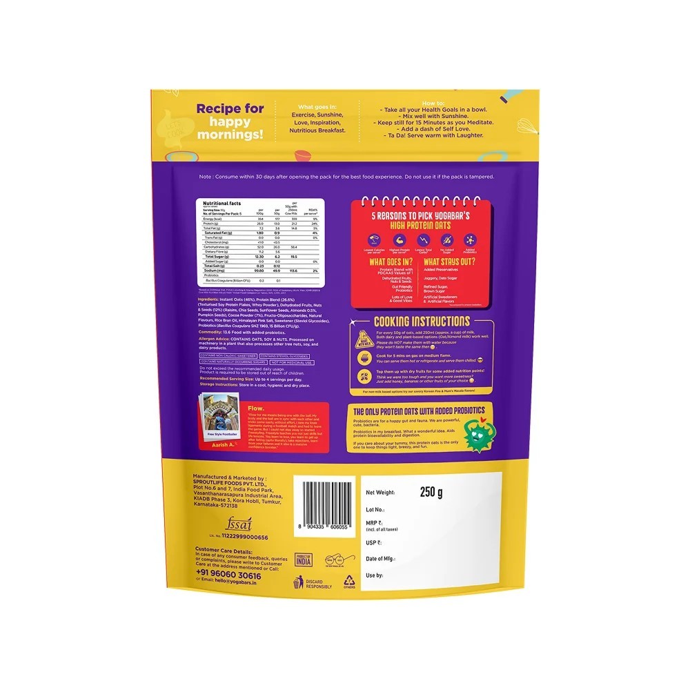 Yoga Bar 26g High Protein Oats (Dark Chocolate) - Pack of 2