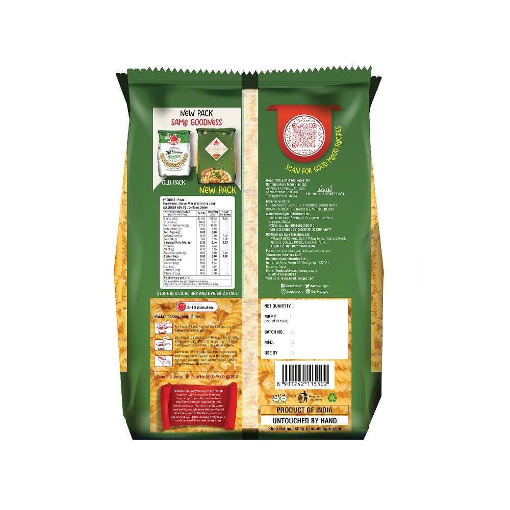 Bambino Durum Wheat Premium All season Fusilli Pasta
