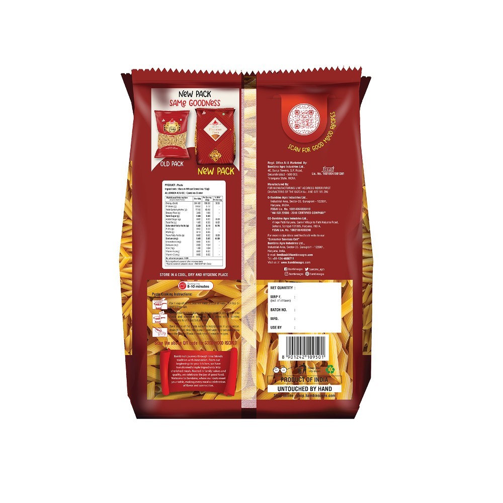 Bambino Premium Penne 100% Durum Wheat Domestic Pasta