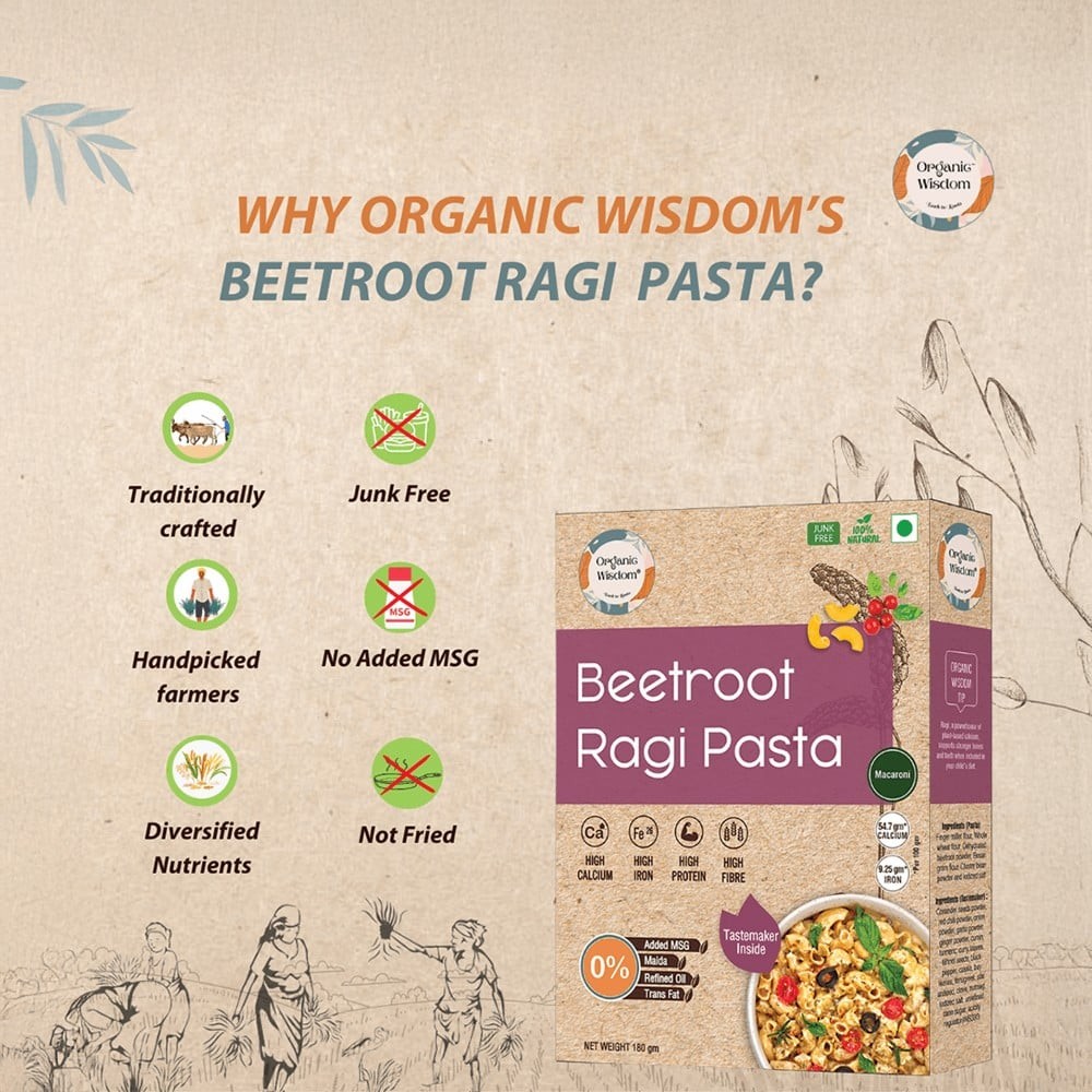 Organic Wisdom Beetroot Ragi Macaroni Pasta