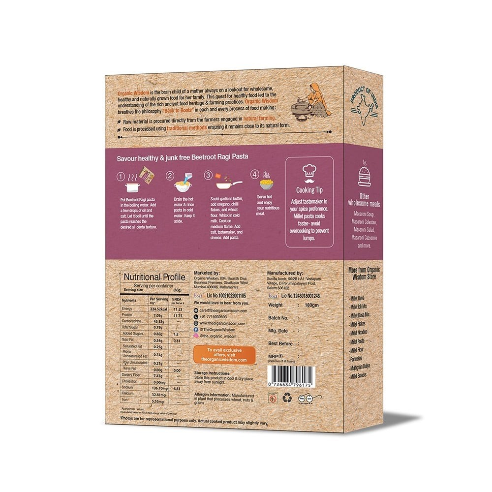 Organic Wisdom Beetroot Ragi Macaroni Pasta