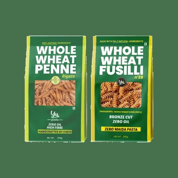 Yu 100% Whole Wheat Penne Pasta + 100% Whole Wheat Fusilli Pasta Combo