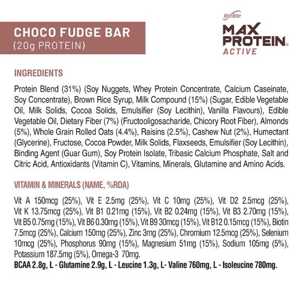 RiteBite Max Protein Active Choco Fudge 20 g Protein Bar