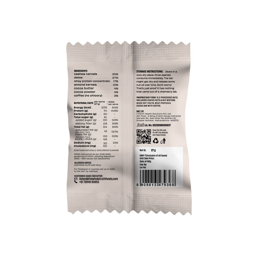 The Whole Truth Coffee Cocoa Mini Protein Bar