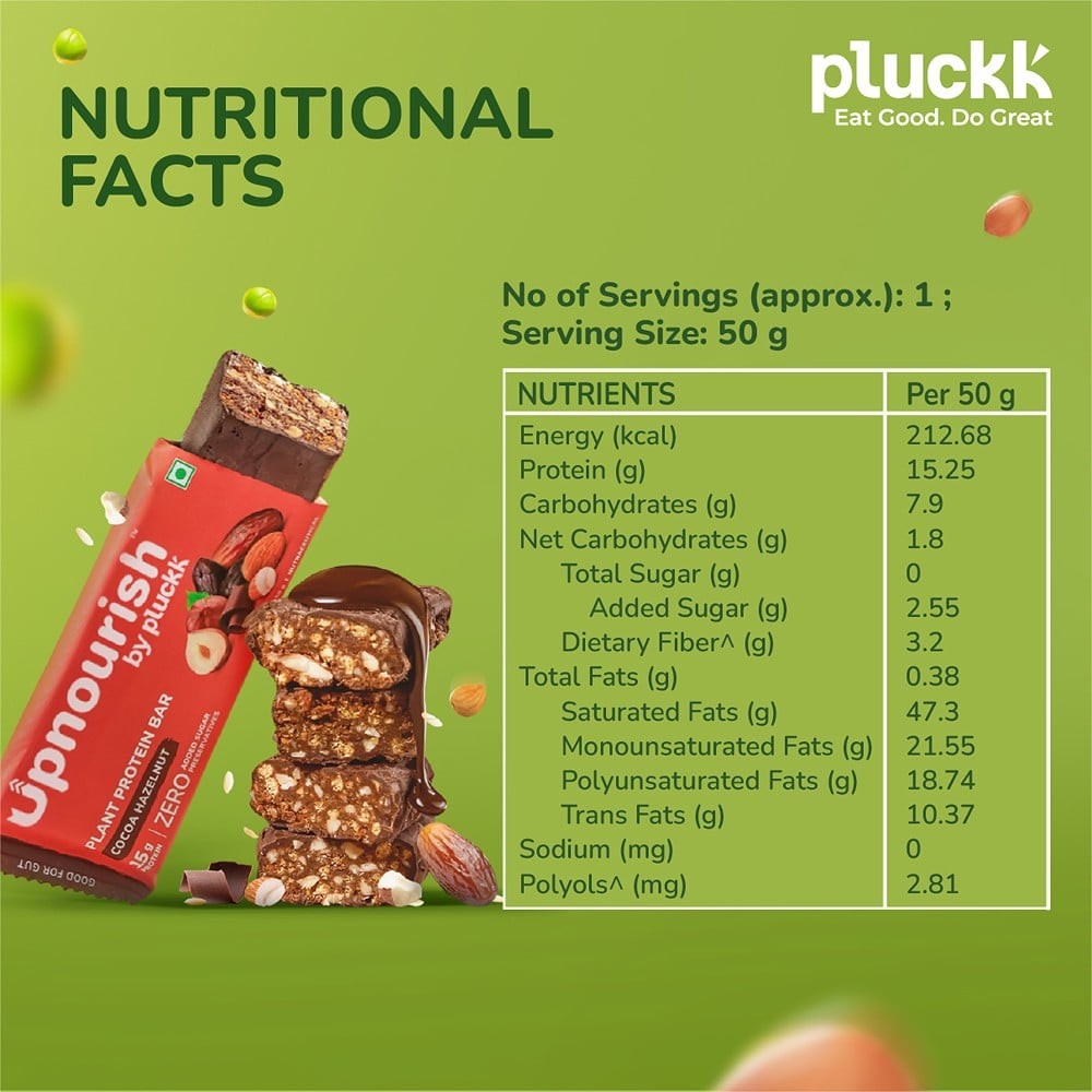 Upnourish by Pluckk Hazelnut 15g Plant Protein Bar