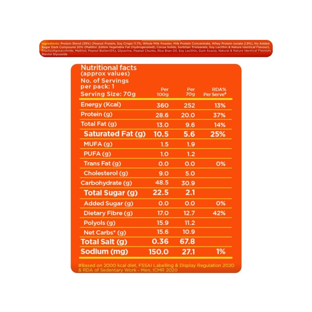Yoga Bar 20 g Protein Bar, Choco Peanut Butter, No Added Sugar
